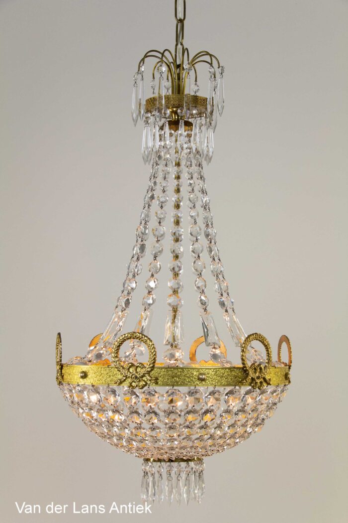 Antike Korbluster, antique basket chandelier, antieke zakkroonluchter, empire kroonluchter